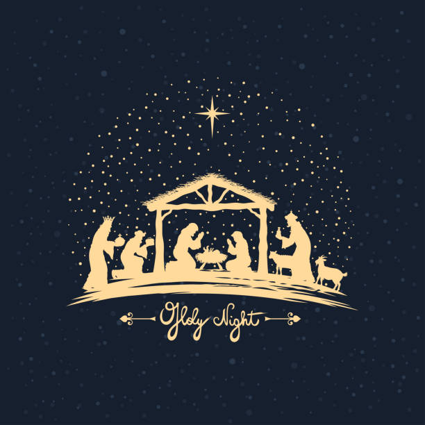 Christmas night. Birth of Jesus Christmas night. Birth of Jesus nativity scene stock illustrations