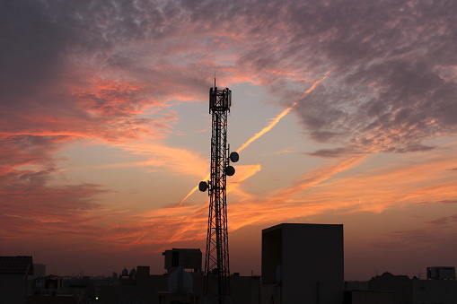 mobile cellular wireless communication antenna tower - Satellite dish telecom network communication technology network.