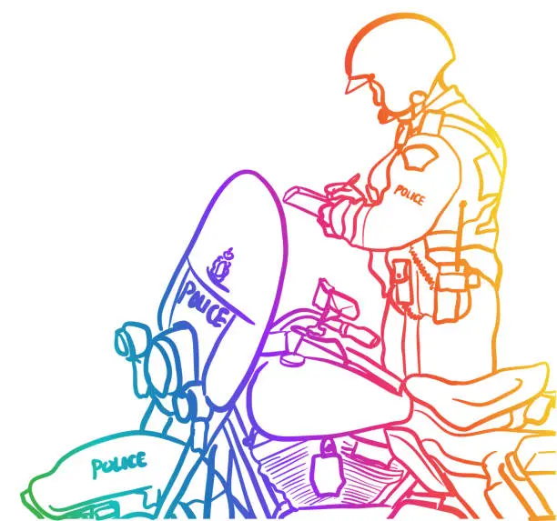 Vector illustration of Policeman Writing A Fine Rainbow
