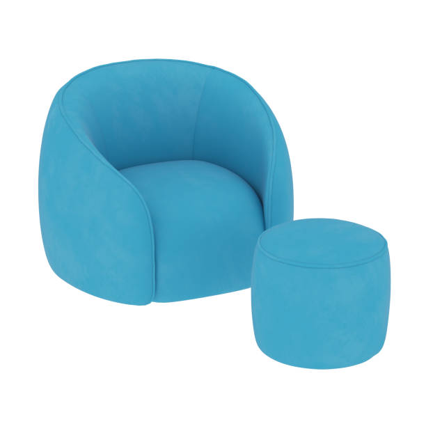 istock A soft blue cloth chair and round pouf an isolated background. 3d rendering 1193257150