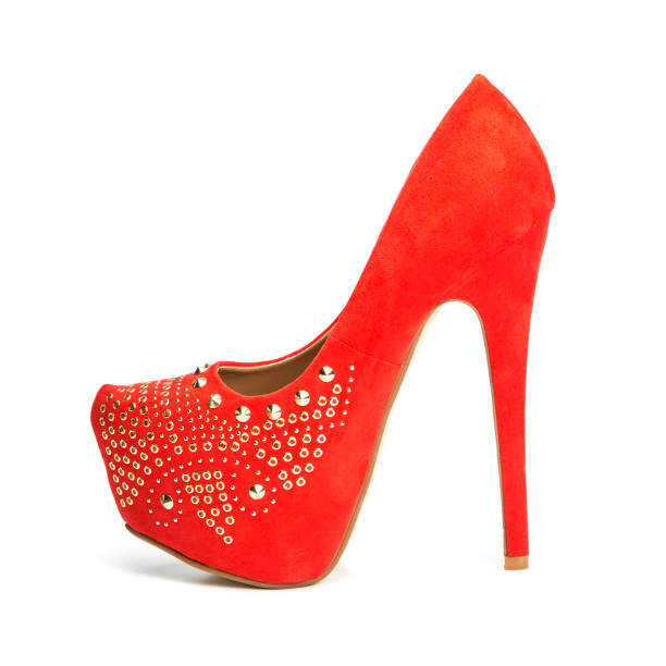 istock Red platform high heels shoes with rivets and rhinestones 1193259660