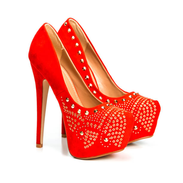 istock Red platform high heels shoes with rivets and rhinestones 1193259730