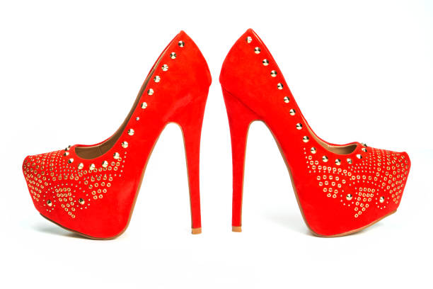 istock Red platform high heels shoes with rivets and rhinestones 1193259822