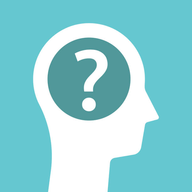 Head silhouette, one question White male head silhouette with one big question mark. Hesitation, guess, psychology, doub and problem concept. Flat design. EPS 8 vector illustration, no transparency, no gradients question mark head stock illustrations