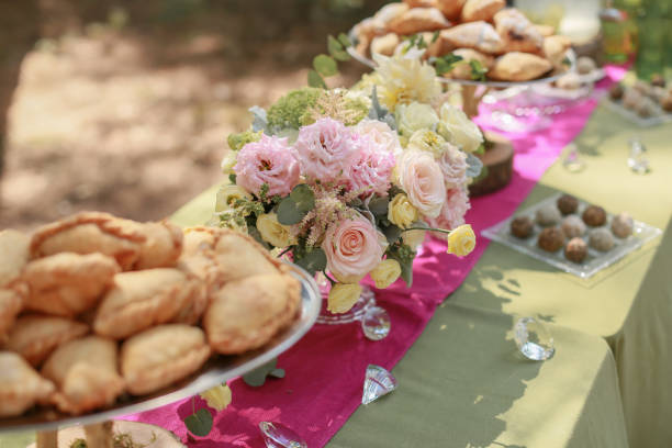istock Festive wedding table, decorated with sweets and drinks 1193267846