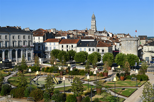 Perigueux, France-07 29 2019:View of the medieval city of Perigueux and the bell tower of the Saint-Front cathedral.Périgueux is a town in the Dordogne department in Nouvelle-Aquitaine in southwestern France.