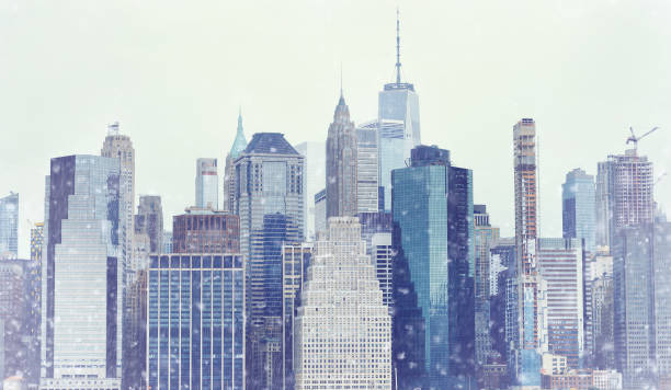강설 시 겨울 날 뉴욕 시 맨해튼 다운타운 스카이라인 톤 사진 - new york city new york state skyline winter 뉴스 사진 이미지