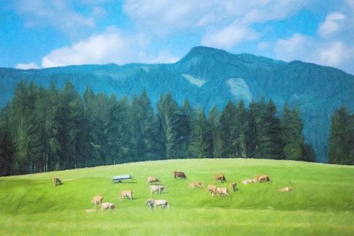 Landscape painting on a spring day