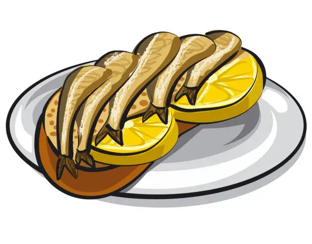 Vector illustration of sandwich with a sprats