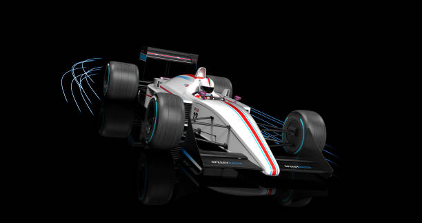 istock Generic White Racing Car Speeding On Black Background. 3D Illustration Render 1193273642