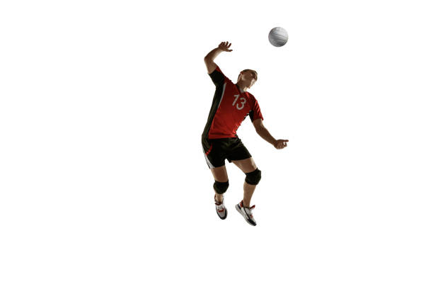 istock Young caucasian volleyball player placticing isolated on white background 1193274972
