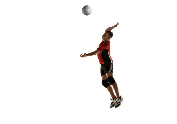 istock Young caucasian volleyball player placticing isolated on white background 1193274973