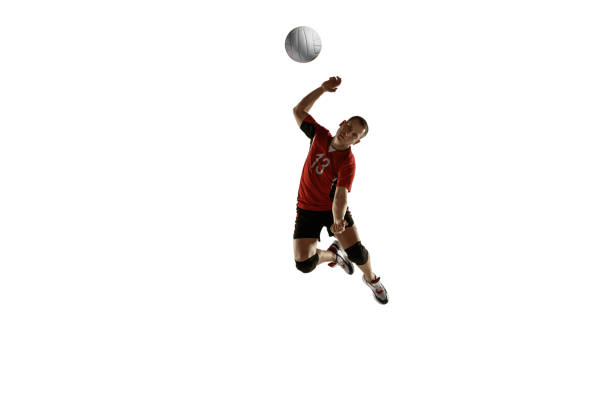 istock Young caucasian volleyball player placticing isolated on white background 1193274992