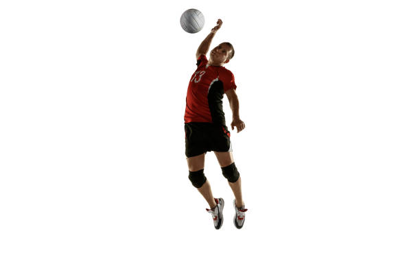 istock Young caucasian volleyball player placticing isolated on white background 1193275002