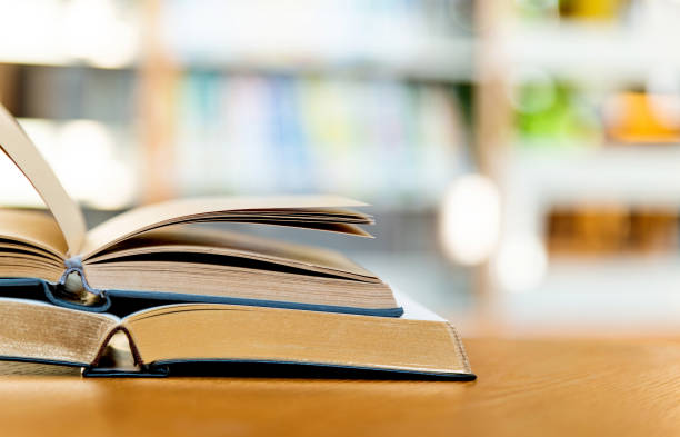 istock Two open book on the table of public library 1193275940