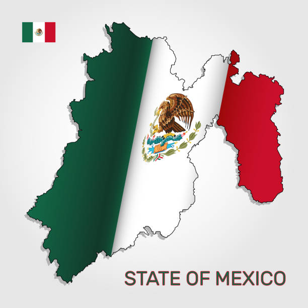  Mapa vectorial del estado de México combinado con ondear la bandera nacional mexicana Ilustración vectorial disponible