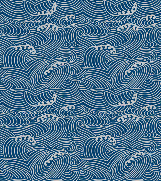 日本の嵐の海の波シームレスパターン - retro revival old fashioned silk wallpaper pattern点のイラスト素材／クリップアート素材／マンガ素材／アイコン素材