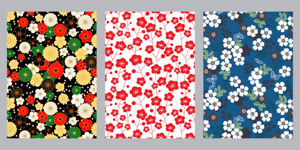 illustrations, cliparts, dessins animés et icônes de fleur colorée japonaise, fleur de prune, fond abstrait blanc de fleur de cerise - sakura traditional culture japanese culture japan