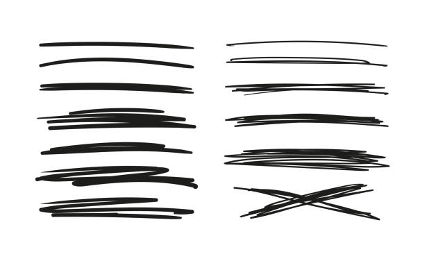 手描きの線のセット。落書きデザイン。ペンで落書きし、鉛筆でストライプ。デザインのための黒の抽象的な要素。白い背景に分離されたストックベクトル - 描く点のイラスト素材／クリップアート素材／マンガ素材／アイコン素材