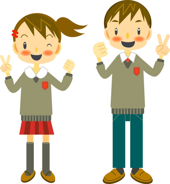 ilustrações, clipart, desenhos animados e ícones de menino e menina da high school - pair couple cheerful laughing