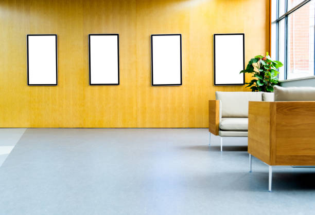 Modern waiting room with coffee table and sofa.