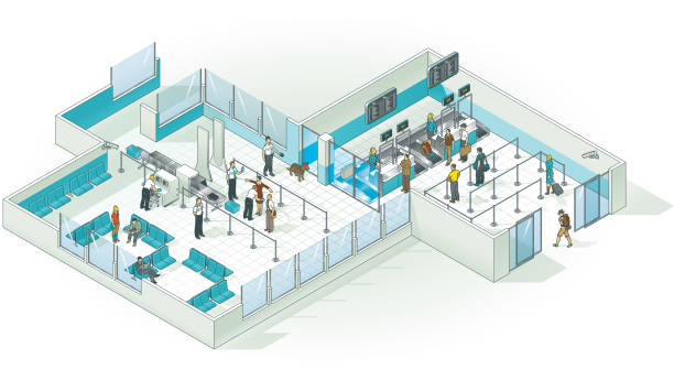 hala odlotów na lotnisku - airport isometric airport security x ray stock illustrations