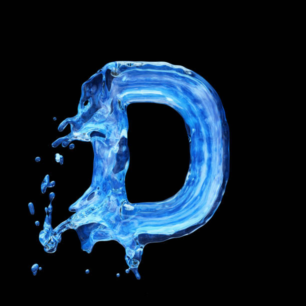istock Uppercase letter D made by water with drops and splashes isolated on black background 1193287387