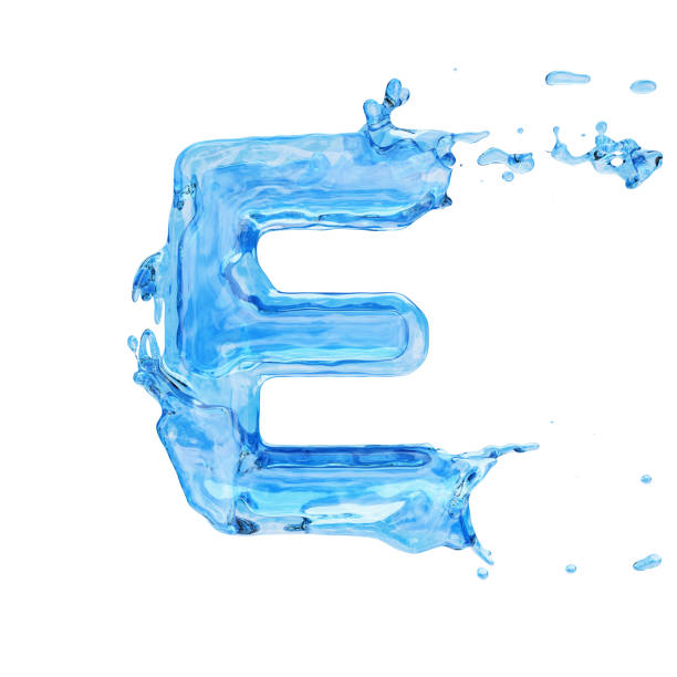 istock Uppercase letter E made by water with drops and splashes isolated on white background 1193287475