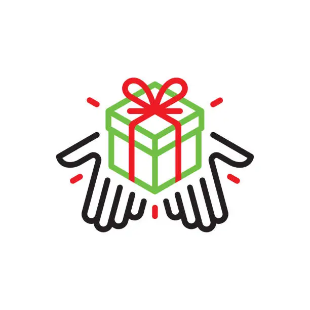 Vector illustration of Hands giving a gift box