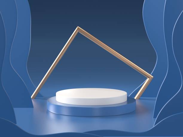 istock 3d background Render image of abstract blue color geometric shape podium background, modern minimalist mockup for cosmetic podium display or showcase.color pantone 2020. 1193291265