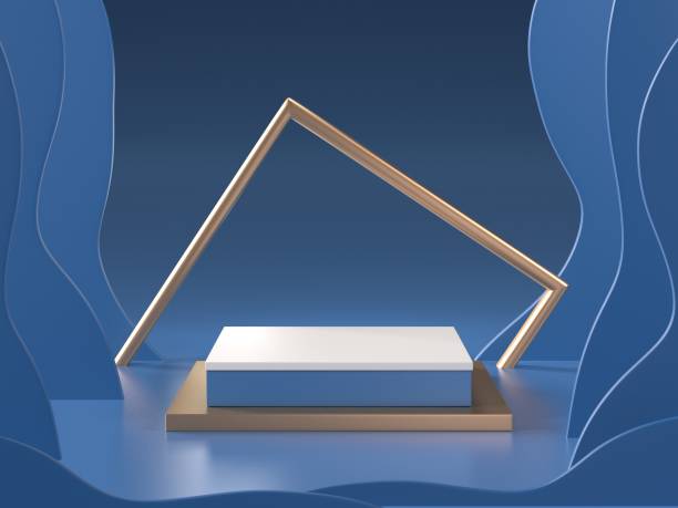 istock 3d background Render image of abstract blue color geometric shape podium background, modern minimalist mockup for cosmetic podium display or showcase.color pantone 2020. 1193291270
