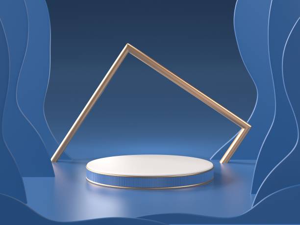istock 3d background Render image of abstract blue color geometric shape podium background, modern minimalist mockup for cosmetic podium display or showcase.color pantone 2020. 1193291278