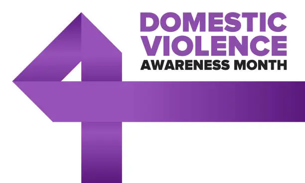 Vector illustration of Domestic Violence Awareness Month in October. Celebrate annual in United States. Awareness purple ribbon. Day of Unity. Prevention campaign. Stop women abuse. Poster, banner and background. Vector