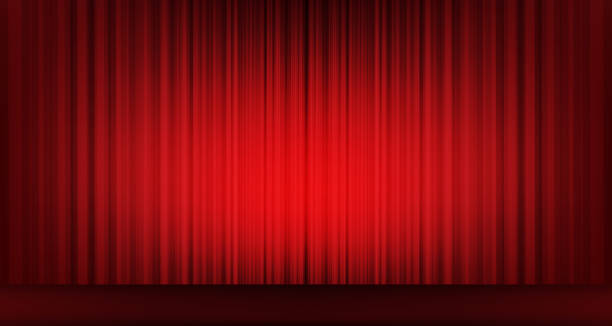 ilustrações, clipart, desenhos animados e ícones de cortina vermelha clássica do vetor com fundo do estágio, estilo moderno. - curtain red stage theater stage