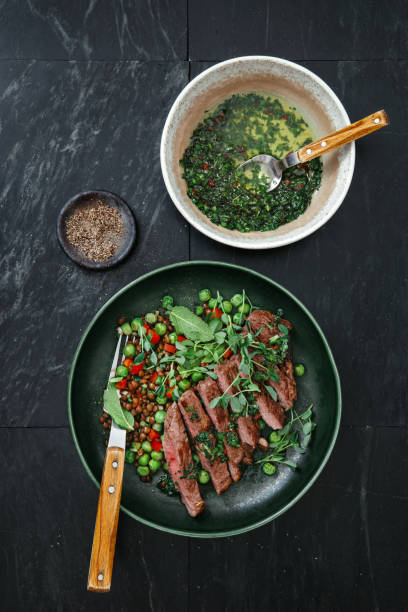 istock Steak with lentil salad and pea 1193293351