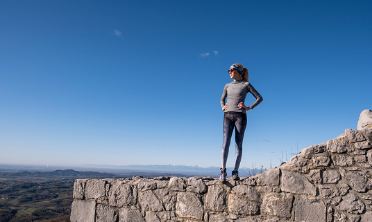 Adult woman hiking.