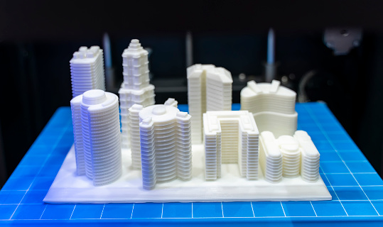 Architectural model printed in a 3D printer. 3D dimensional.