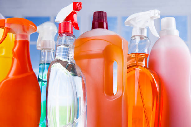 istock Assorted cleaning products, equipment background 1193294906