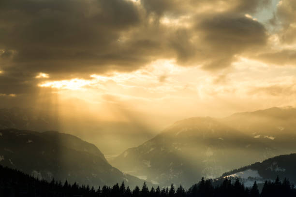 Mountains, winter landscape, Sunset background