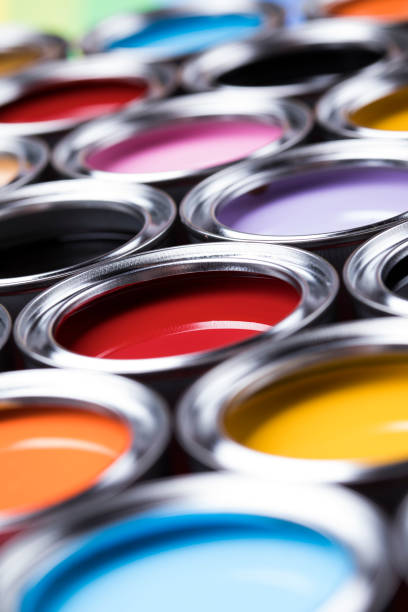 istock Group of tin metal cans with color paint 1193299048