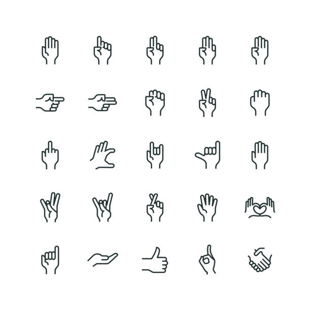 illustrazioni stock, clip art, cartoni animati e icone di tendenza di set di icone gesti mano - fist punching human hand symbol