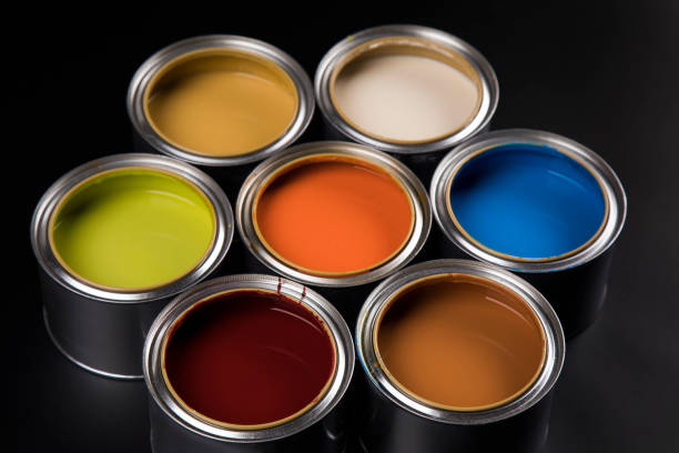 istock Creativity concept group of tin metal cans with color paint 1193299879