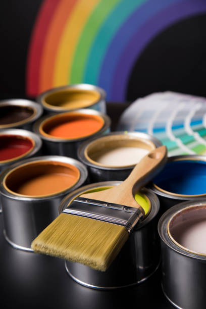 istock Rainbow colors, Paint can with a paintbrush 1193300682
