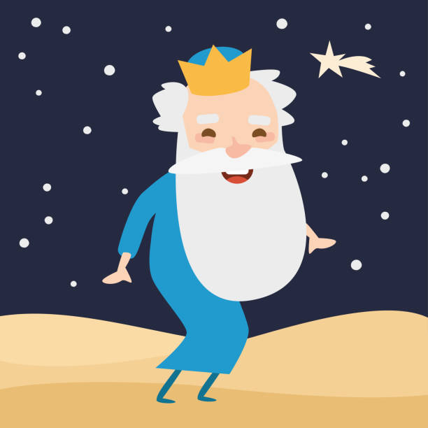 ilustrações de stock, clip art, desenhos animados e ícones de the kings of orient melchior on a blue background. - dinner friends christmas