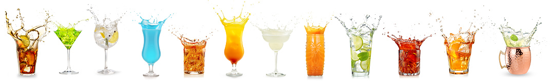 splashing cocktails collection isolated on white background