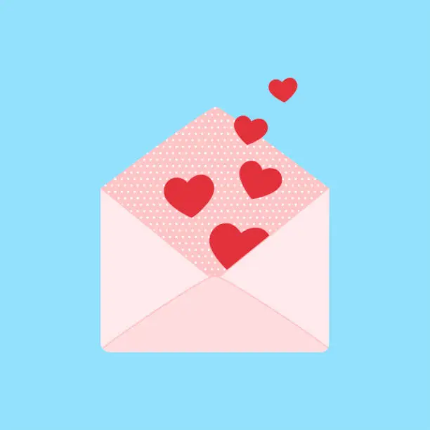 Vector illustration of Romantic message for Valentines day with envelope and heards.