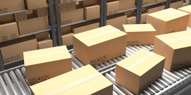 istock Conveyor belt. Handling and distribution concept. 3d illustration 1193312186