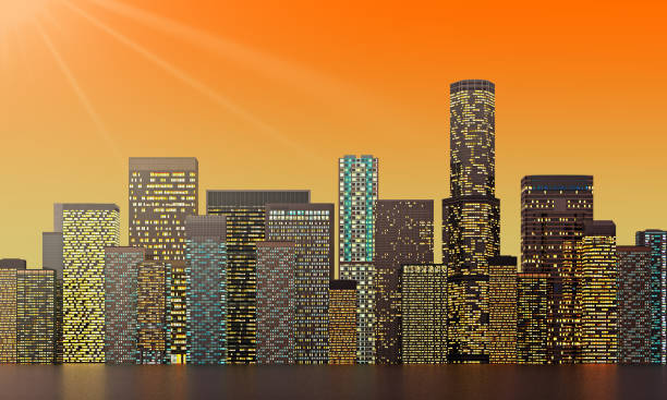 istock panorama of colored skyscrapers at night 1193313655