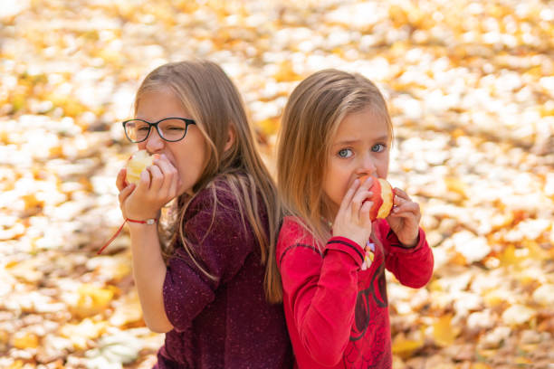 istock two girls eat apples in autumn 1193315263