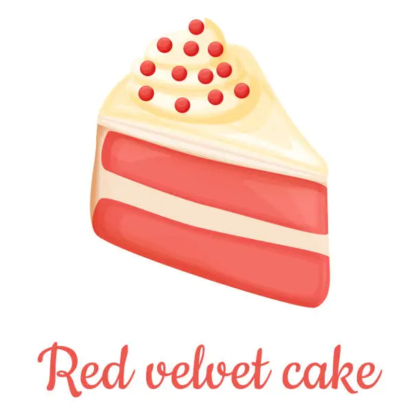 Vector illustration of Red velvet cake slice cartoon style vector illustration, isolated colorful piece of delicious cake.